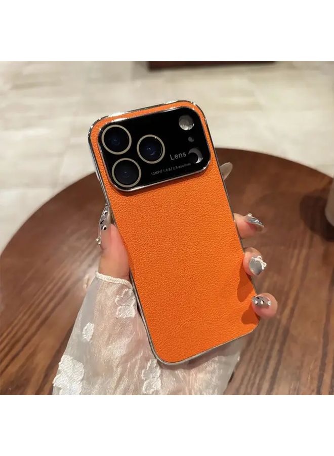 Orange Luxury Faux Leather Phone Case Compatible with iPhone 14 Anti Drop Protection - Image 1